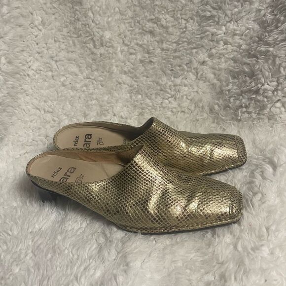 Ara Relax Flex gold & bronze Leather Textured Slip on Heel Mules SZ US 8 run big - Picture 3 of 10